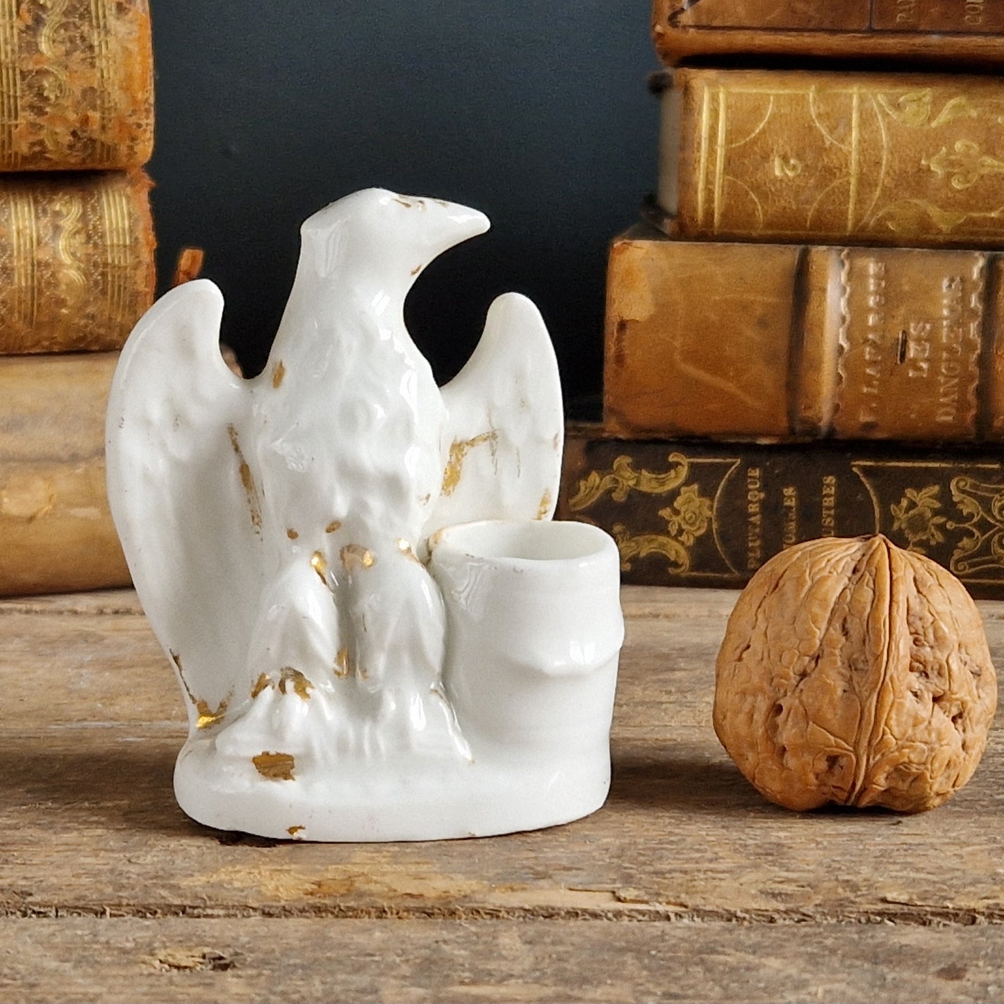 French antique porcelain eagle inkwell.