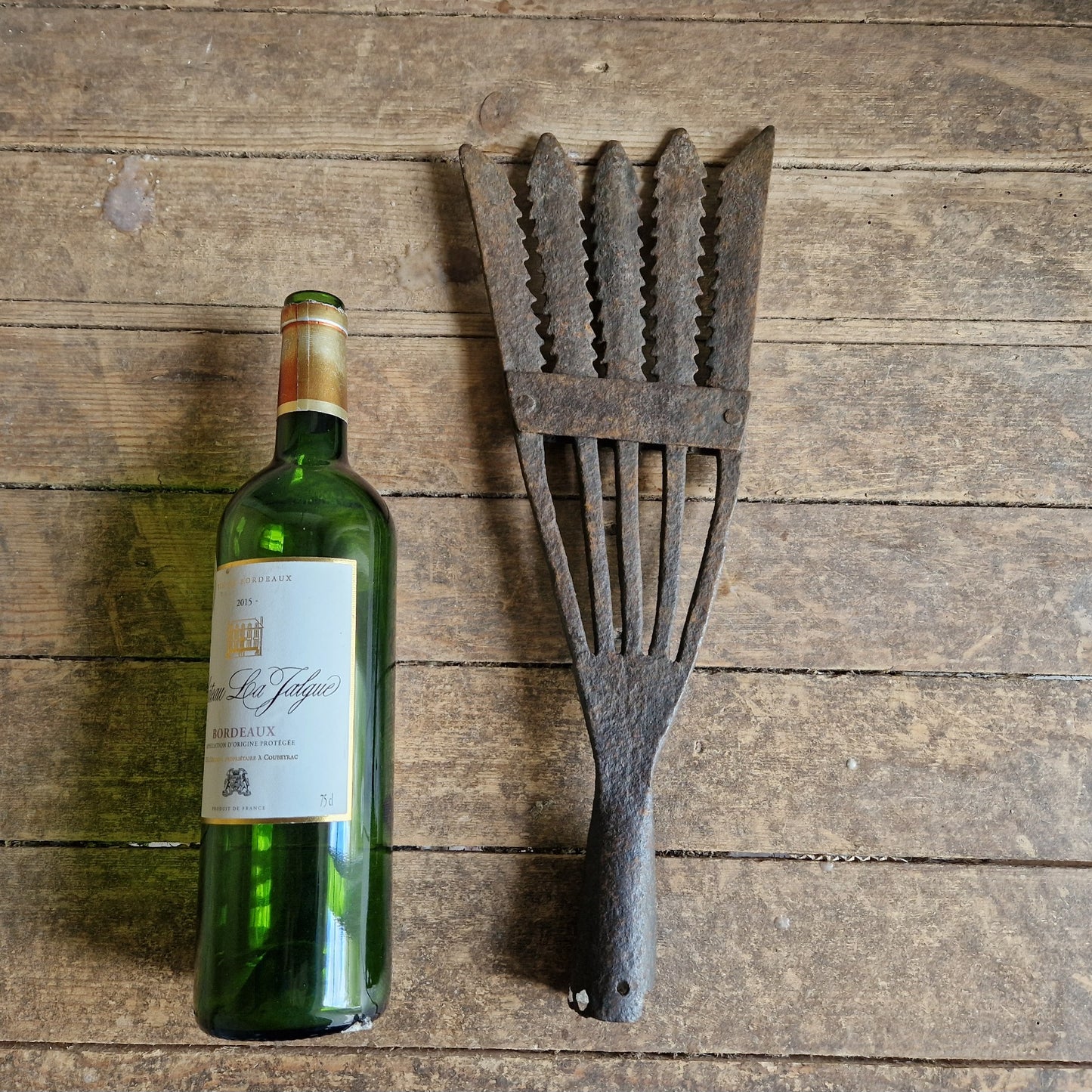 French antique eel fork. Folk art fish catching tool.