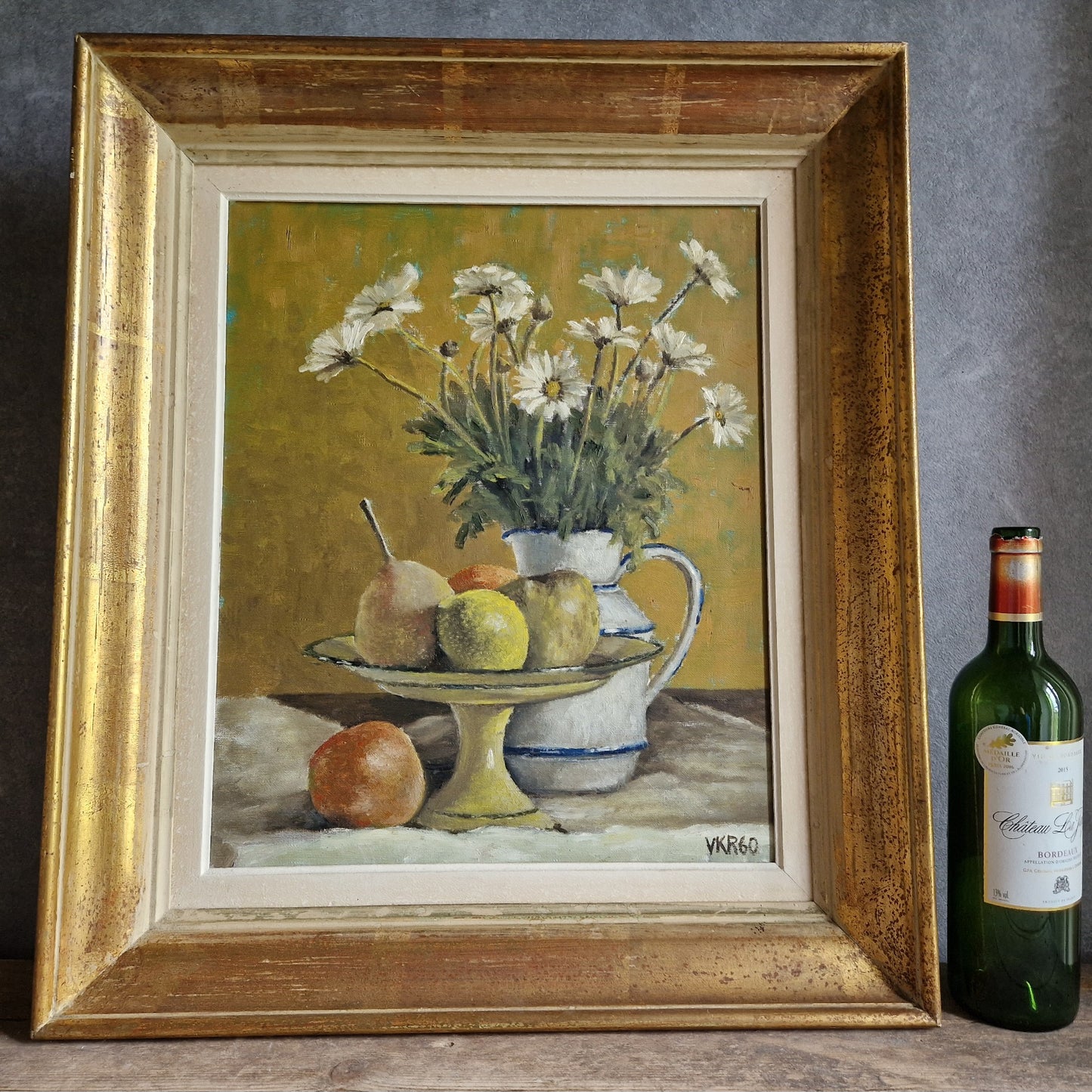 French mid century floral painting. French still life flower painting.