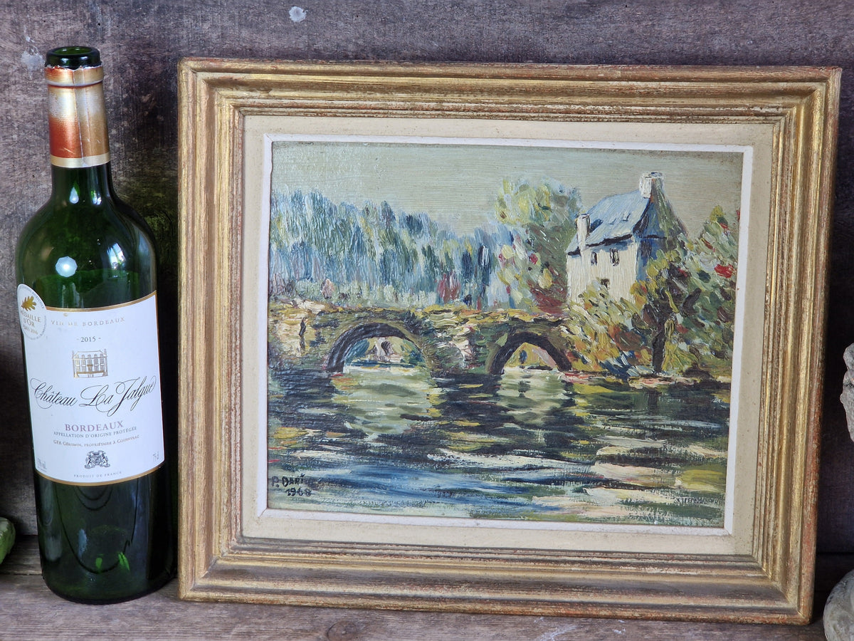 French vintage oil on board impressionist oil painting.