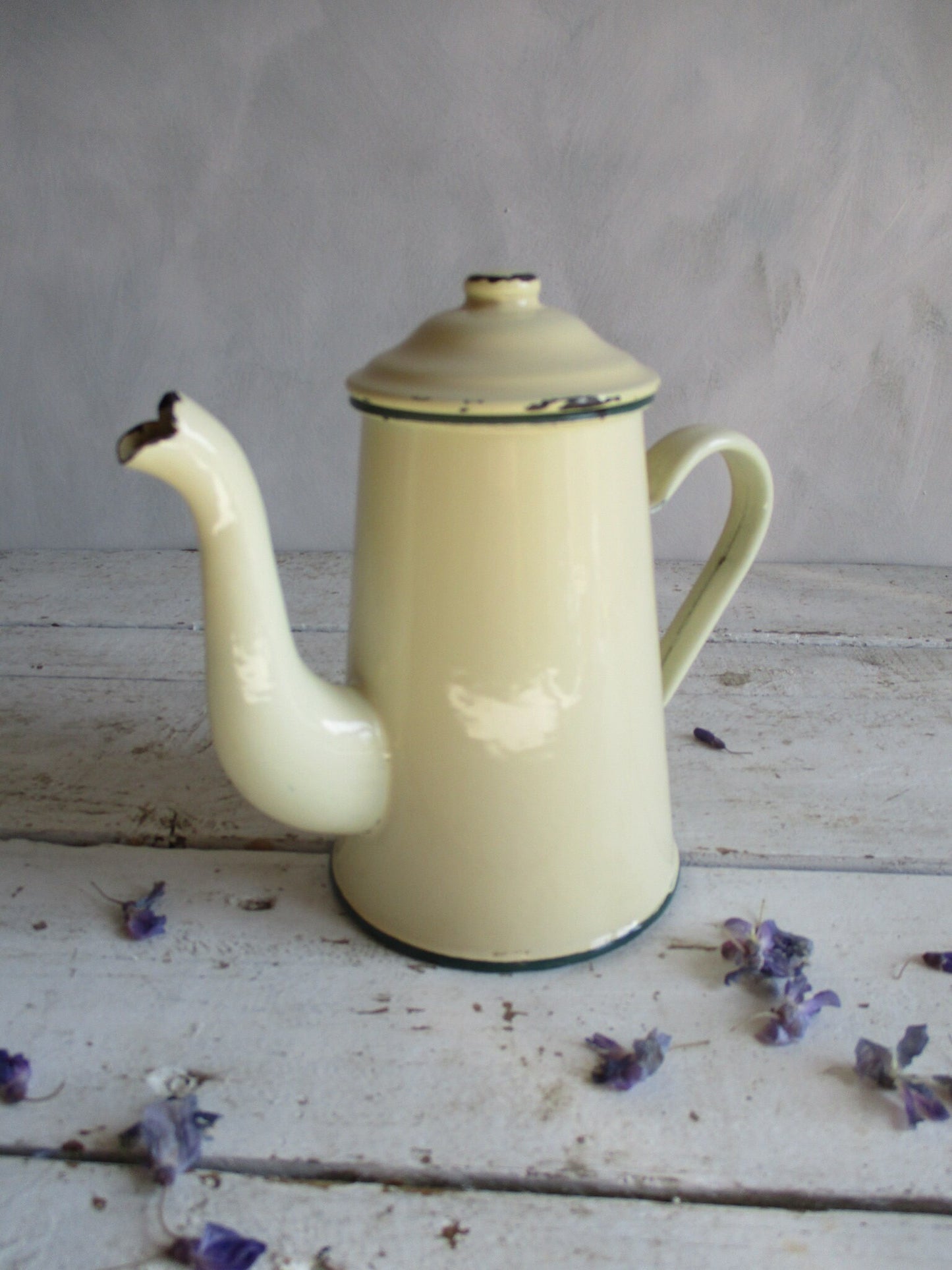 French enamel coffee pot. French enamelware.