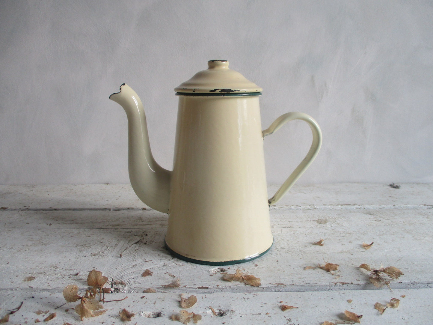 French enamel coffee pot. French enamelware.