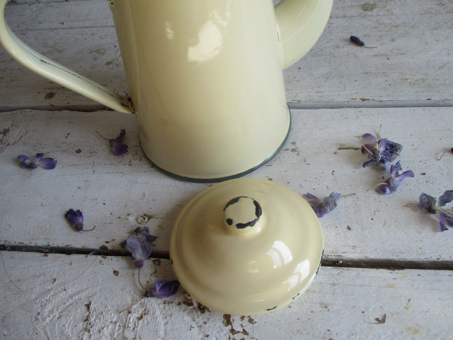 French enamel coffee pot. French enamelware.