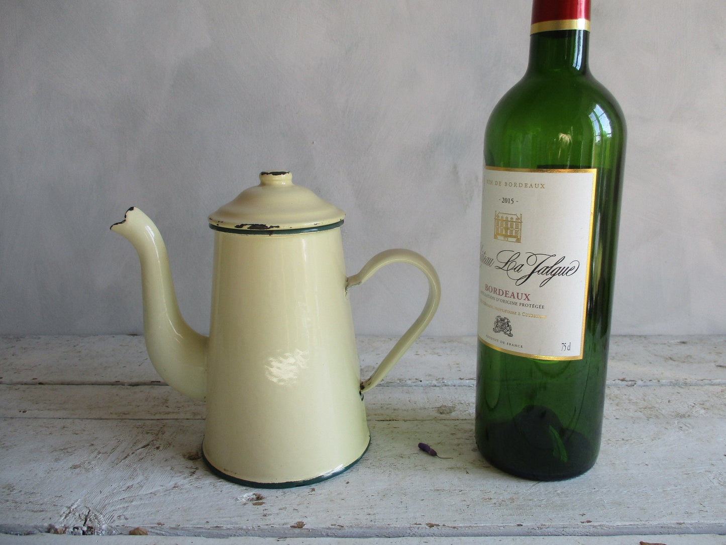 French enamel coffee pot. French enamelware.