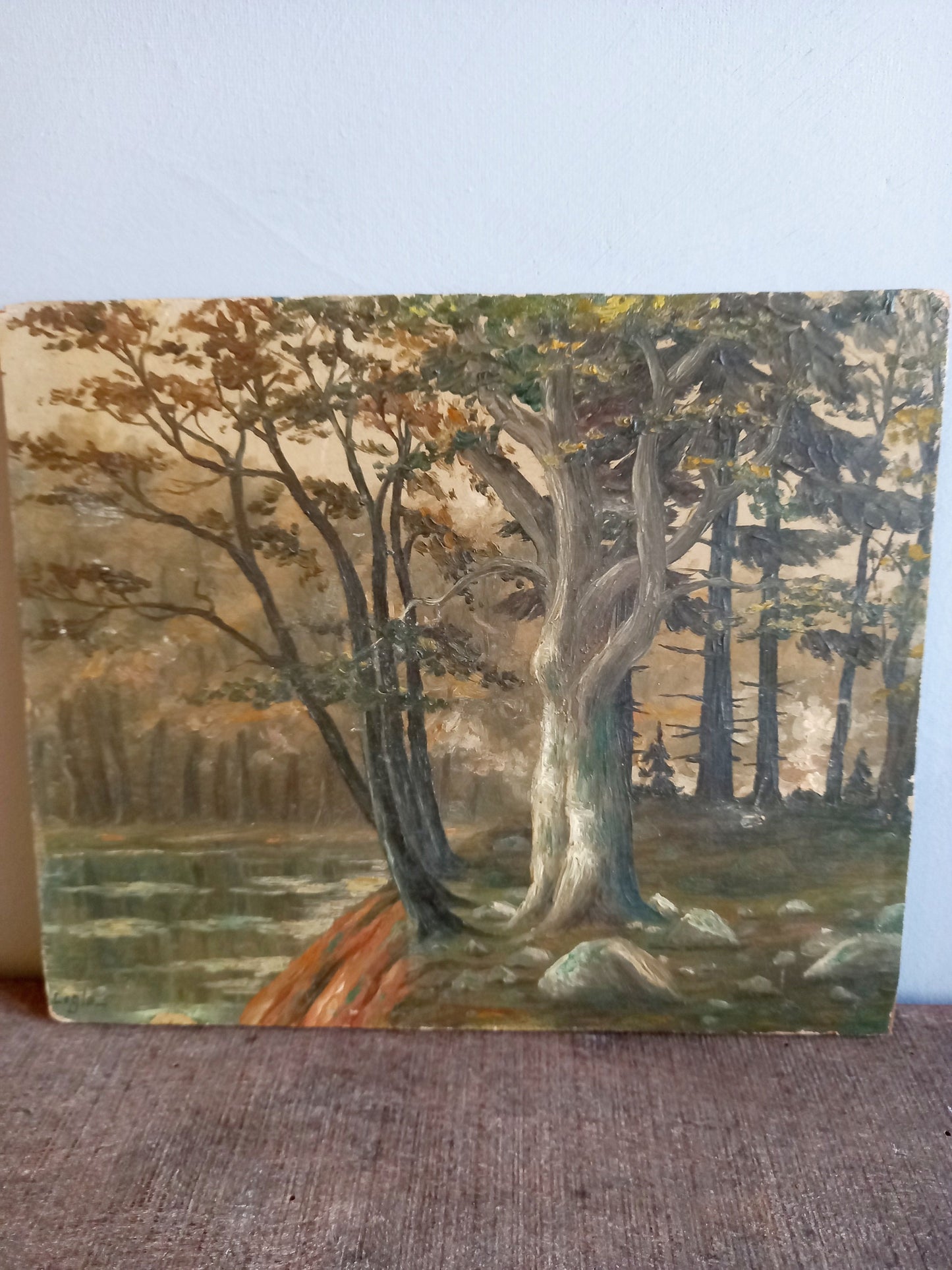 French oil painting. French art. Antique oil painting. Vintage French oil on board. Art French. French picture. French Country decor