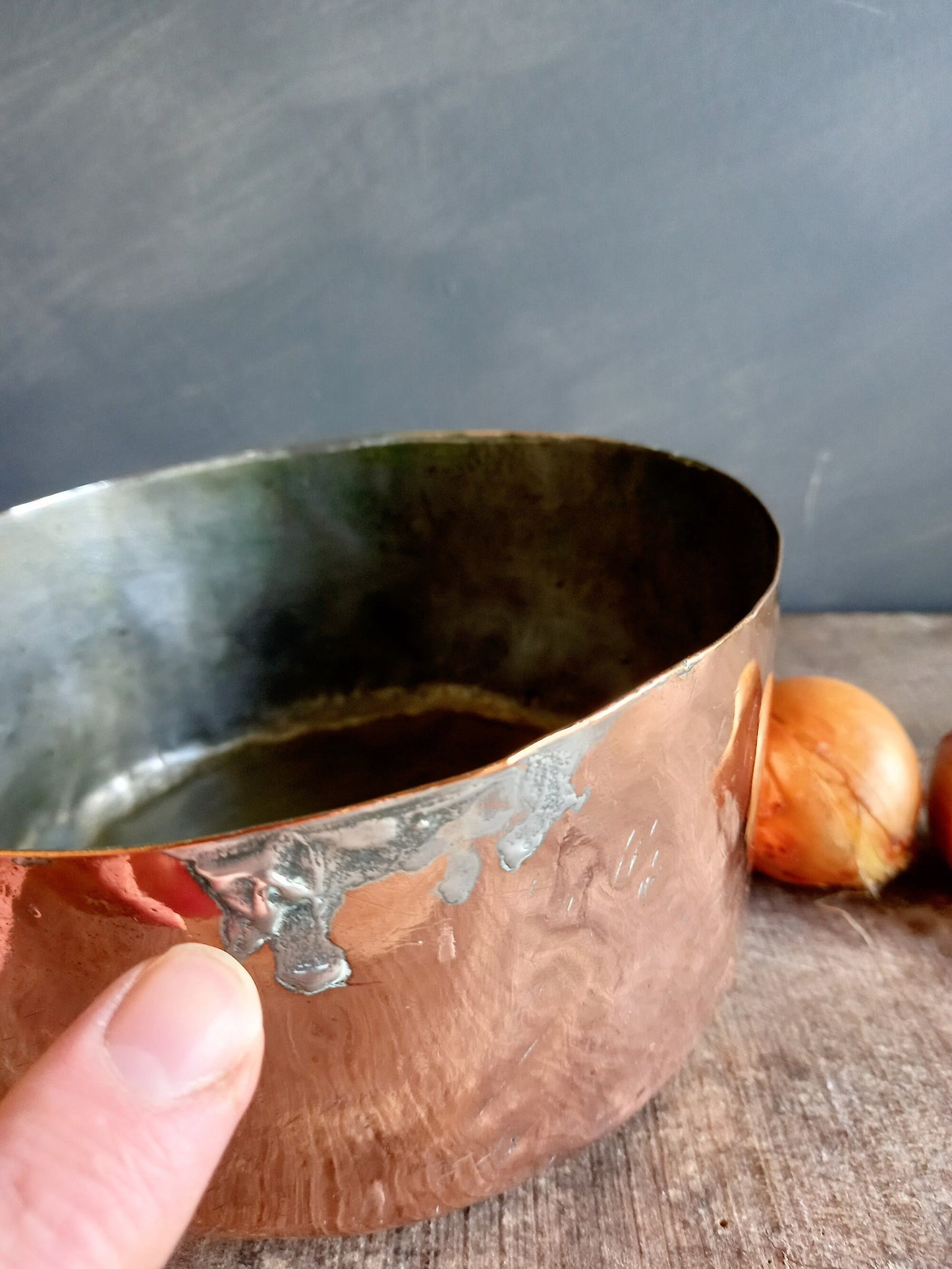 Antique copper pan. 19thC copper pan. Copper saucepan.