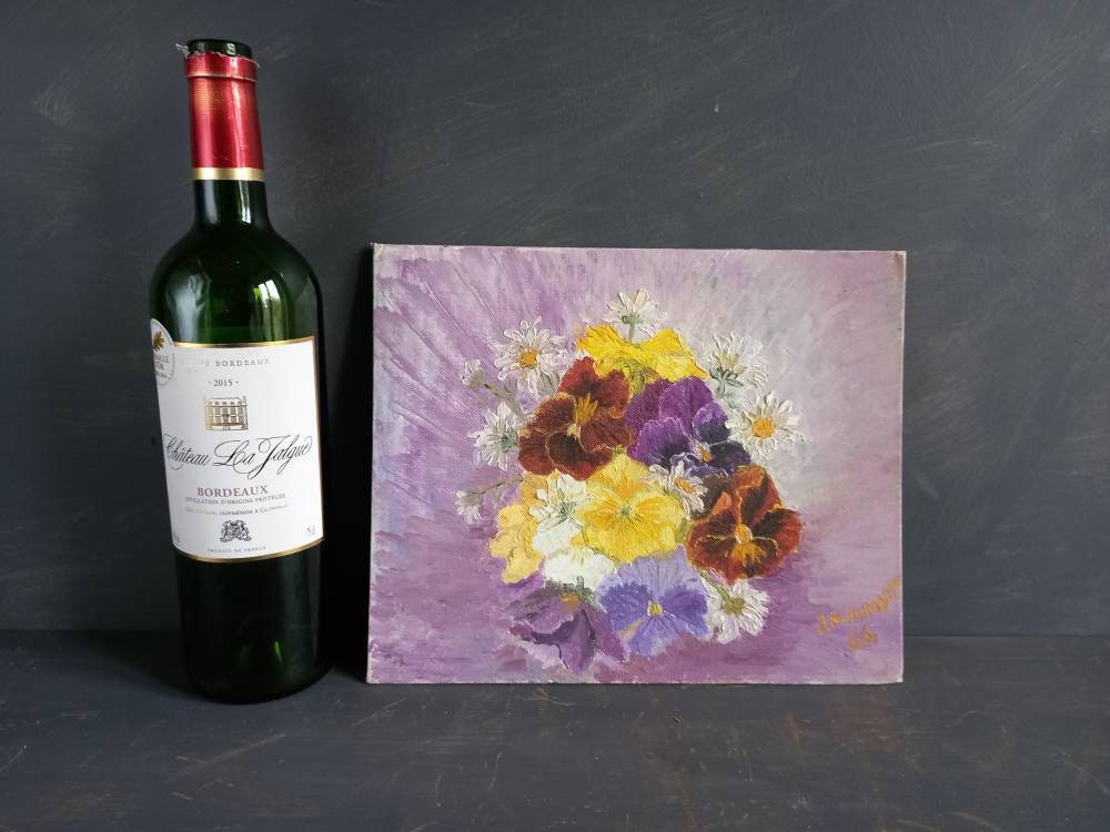 Flower painting. French oil painting of pansies. Original painting.
