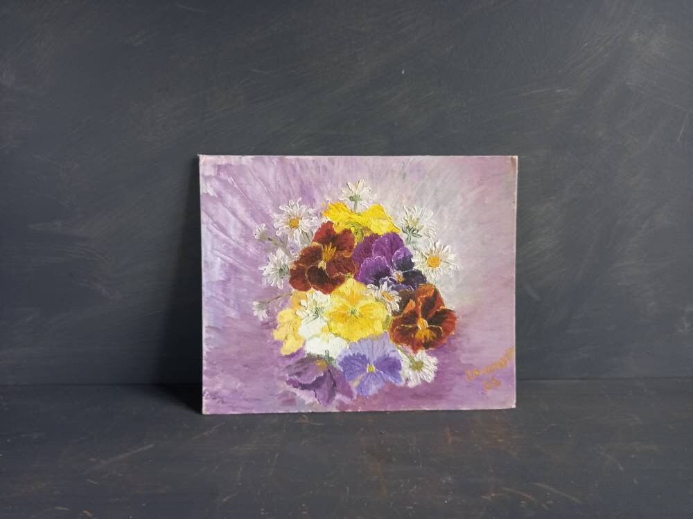 Flower painting. French oil painting of pansies. Original painting.