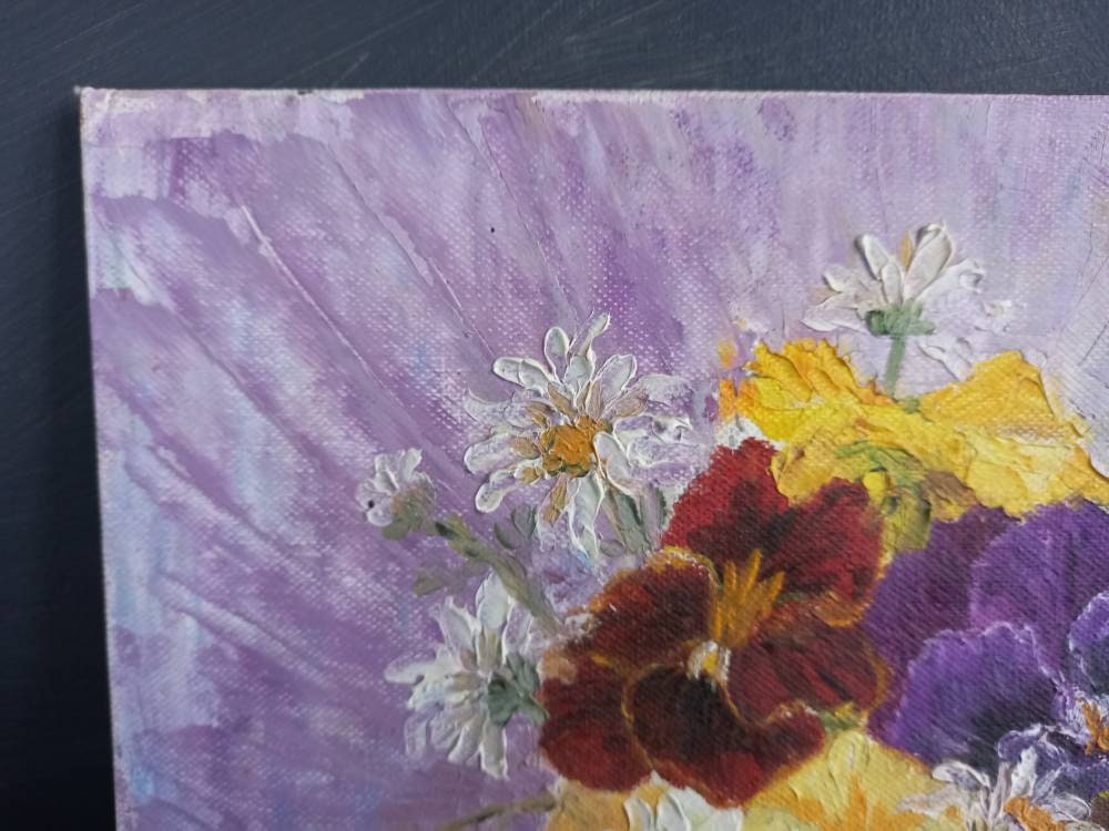 Flower painting. French oil painting of pansies. Original painting.