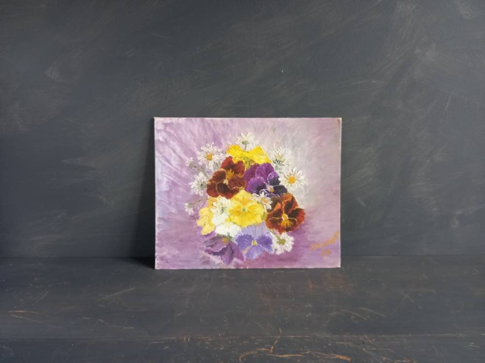 Flower painting. French oil painting of pansies. Original painting.