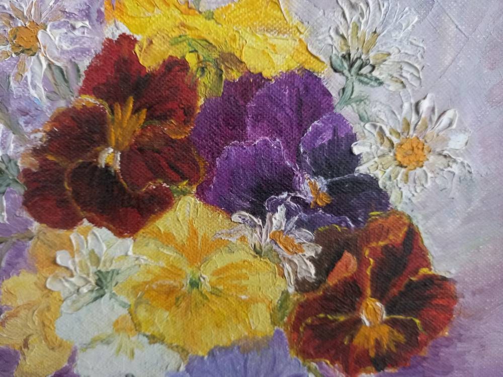 Flower painting. French oil painting of pansies. Original painting.