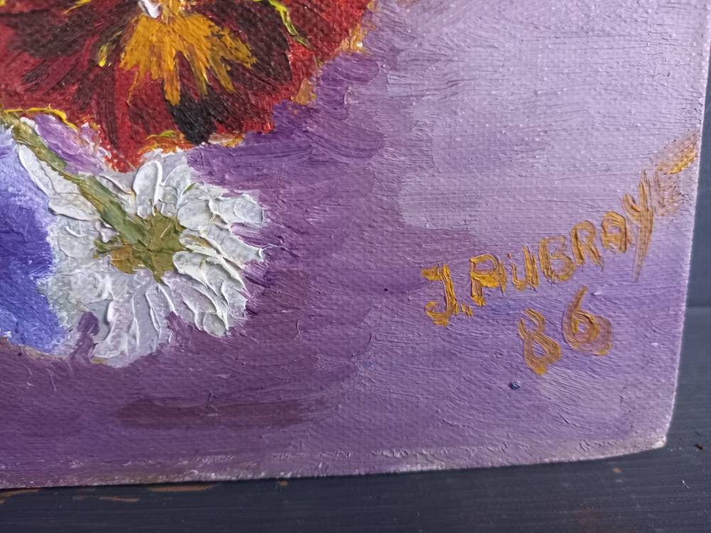 Flower painting. French oil painting of pansies. Original painting.