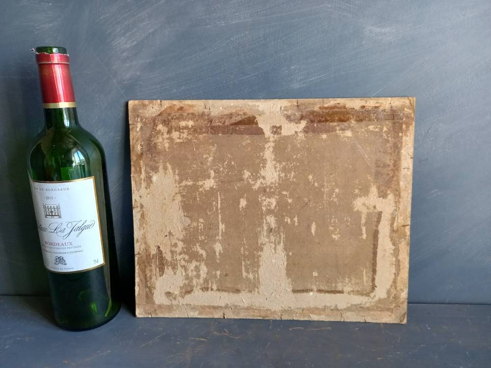 French gouache painting of a snowy winter woodland scene.