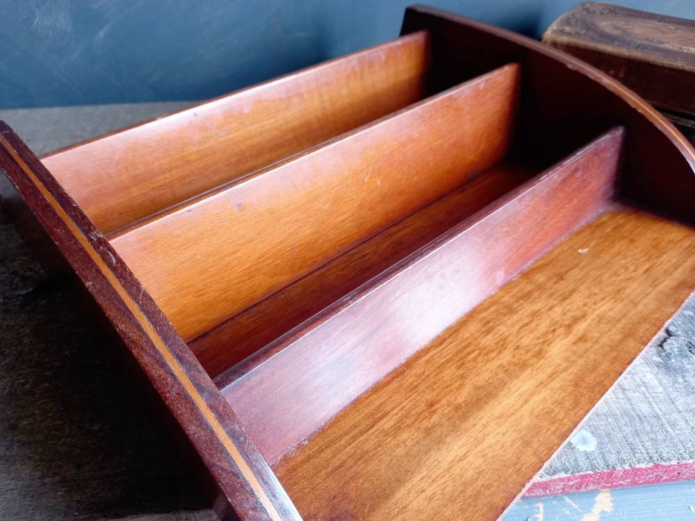 Antique letter rack. Mahogony letter holder.