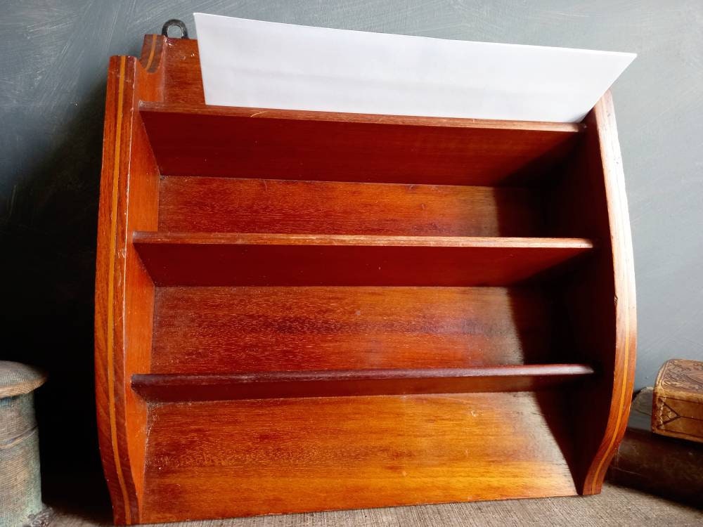 Antique letter rack. Mahogony letter holder.
