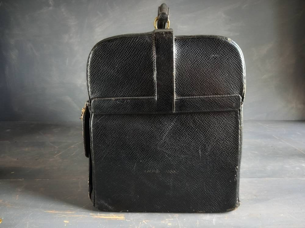 Mappin and Webb black leather antique vanity case. Mappin and Webb luggage.