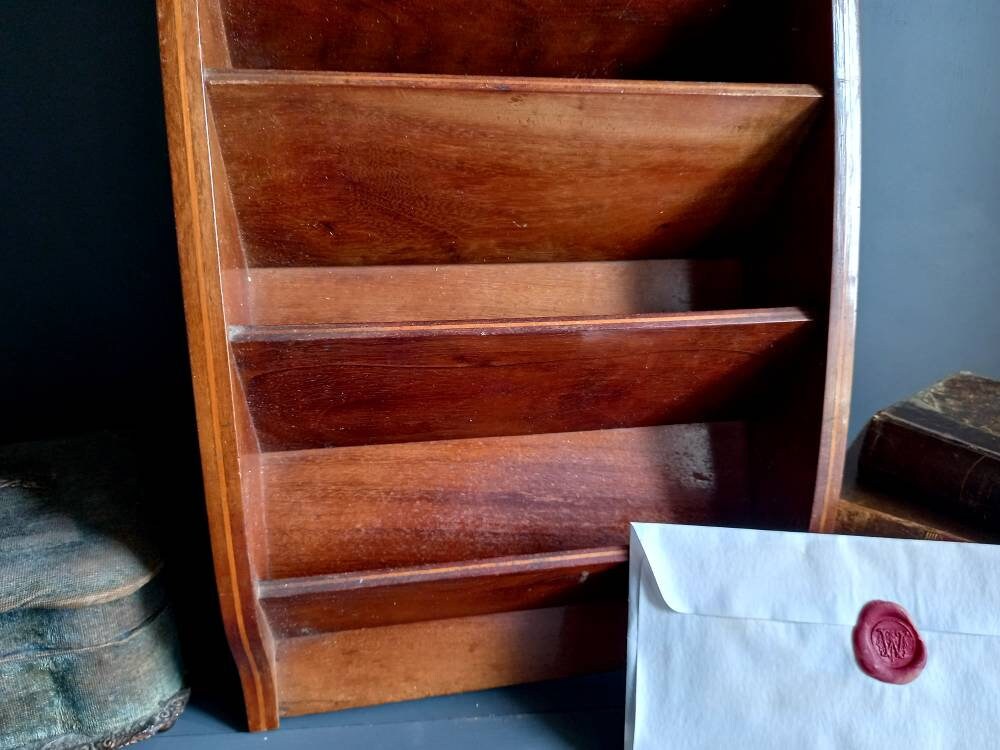Antique letter rack. Mahogony letter holder.