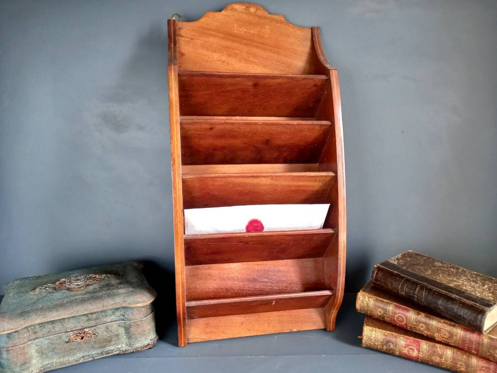 Antique letter rack. Mahogony letter holder.