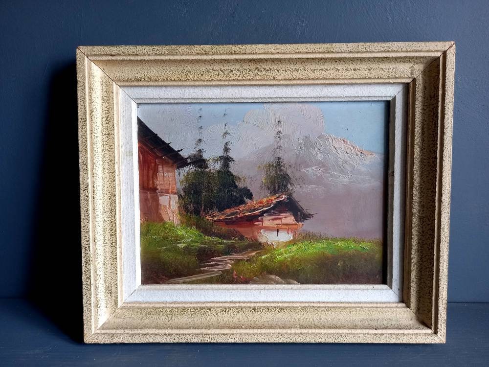 French oil painting. French art. Vintage oil painting. Vintage French oil on board.