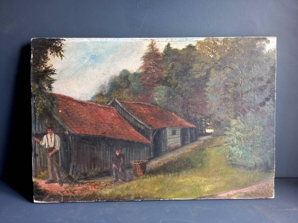 Antique oil painting. French oil painting. Original art. Oil on canvas. French art. Antique painting. Wall art. French antique art. Art.