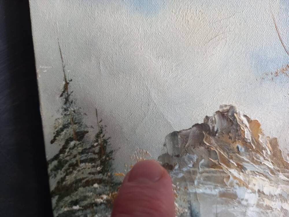 French oil painting. French art. Snow scene oil painting. Vintage French oil on canvas. Art French. French picture. French Country decor.