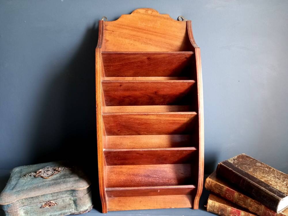 Antique letter rack. Mahogony letter holder.