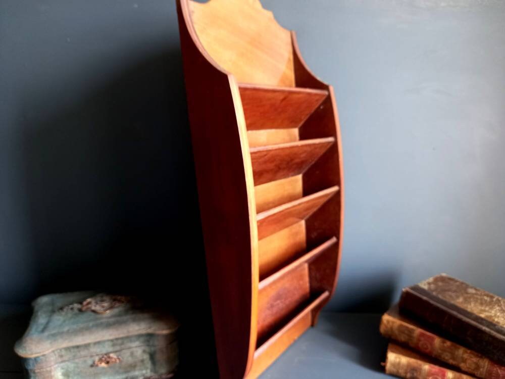 Antique letter rack. Mahogony letter holder.