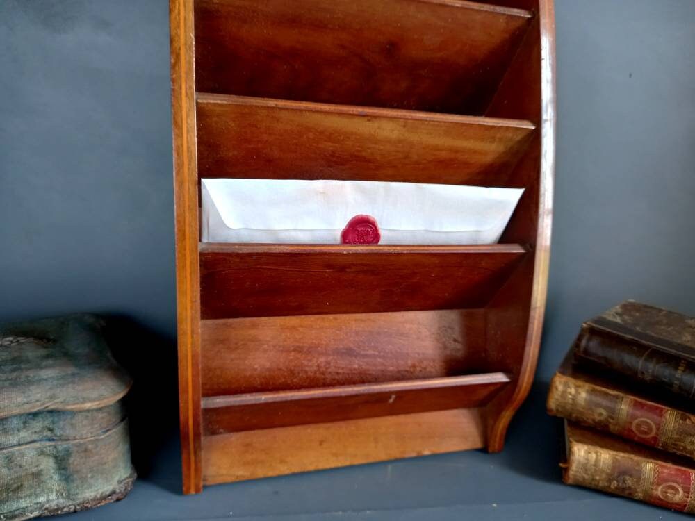 Antique letter rack. Mahogony letter holder.