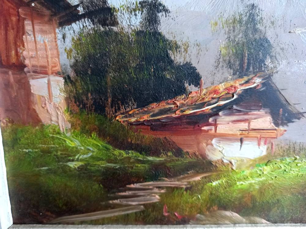 French oil painting. French art. Vintage oil painting. Vintage French oil on board.