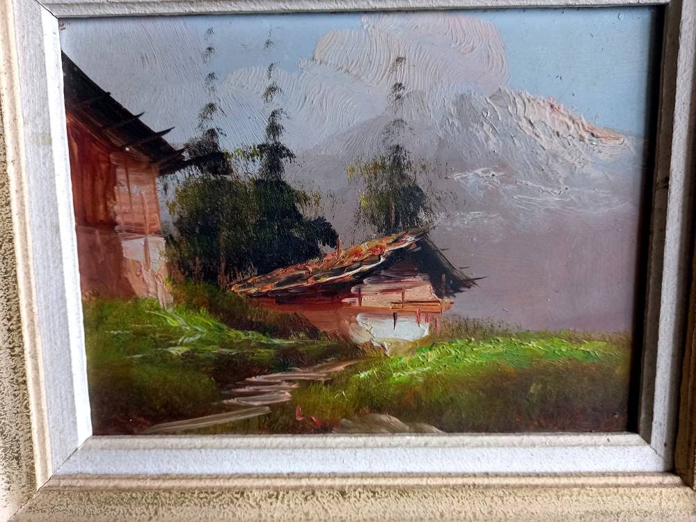 French oil painting. French art. Vintage oil painting. Vintage French oil on board.
