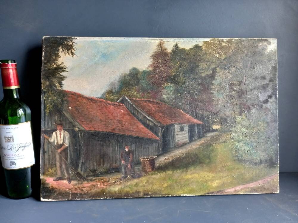 Antique oil painting. French oil painting. Original art. Oil on canvas. French art. Antique painting. Wall art. French antique art. Art.