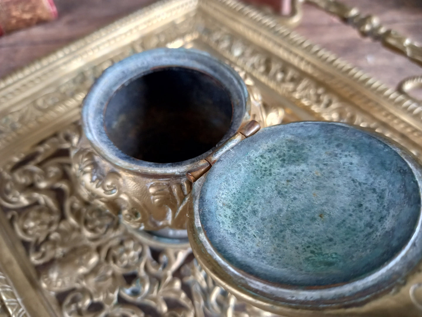 Antique bronze inkwell. French 19th century inkwell.