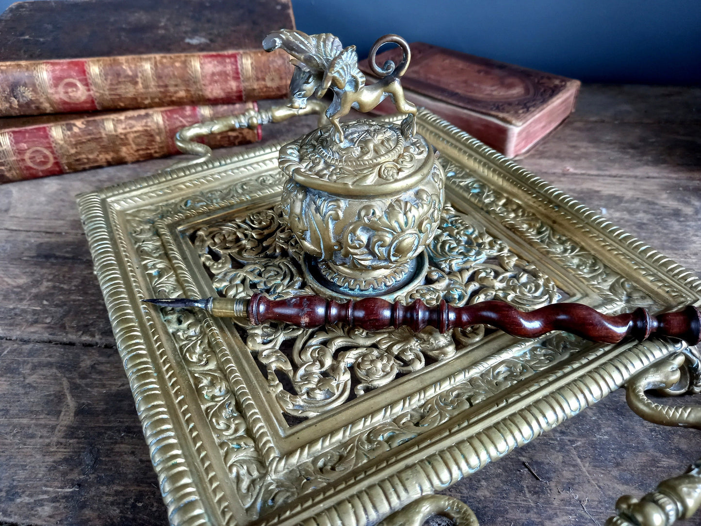 Antique bronze inkwell. French 19th century inkwell.
