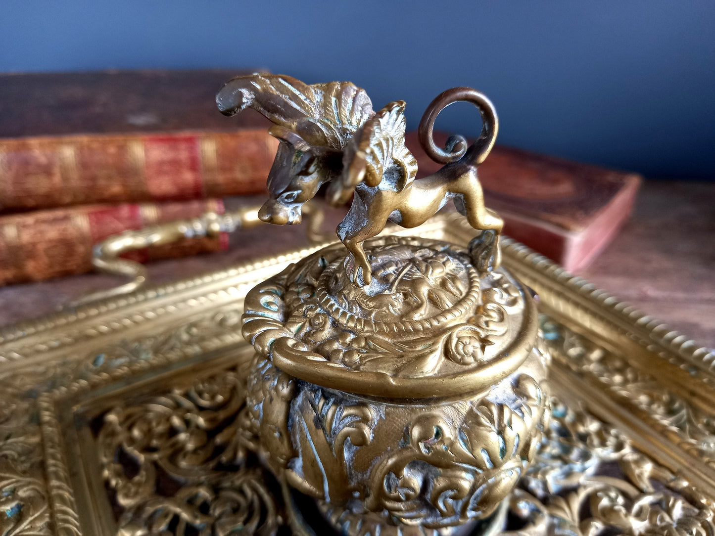 Antique bronze inkwell. French 19th century inkwell.