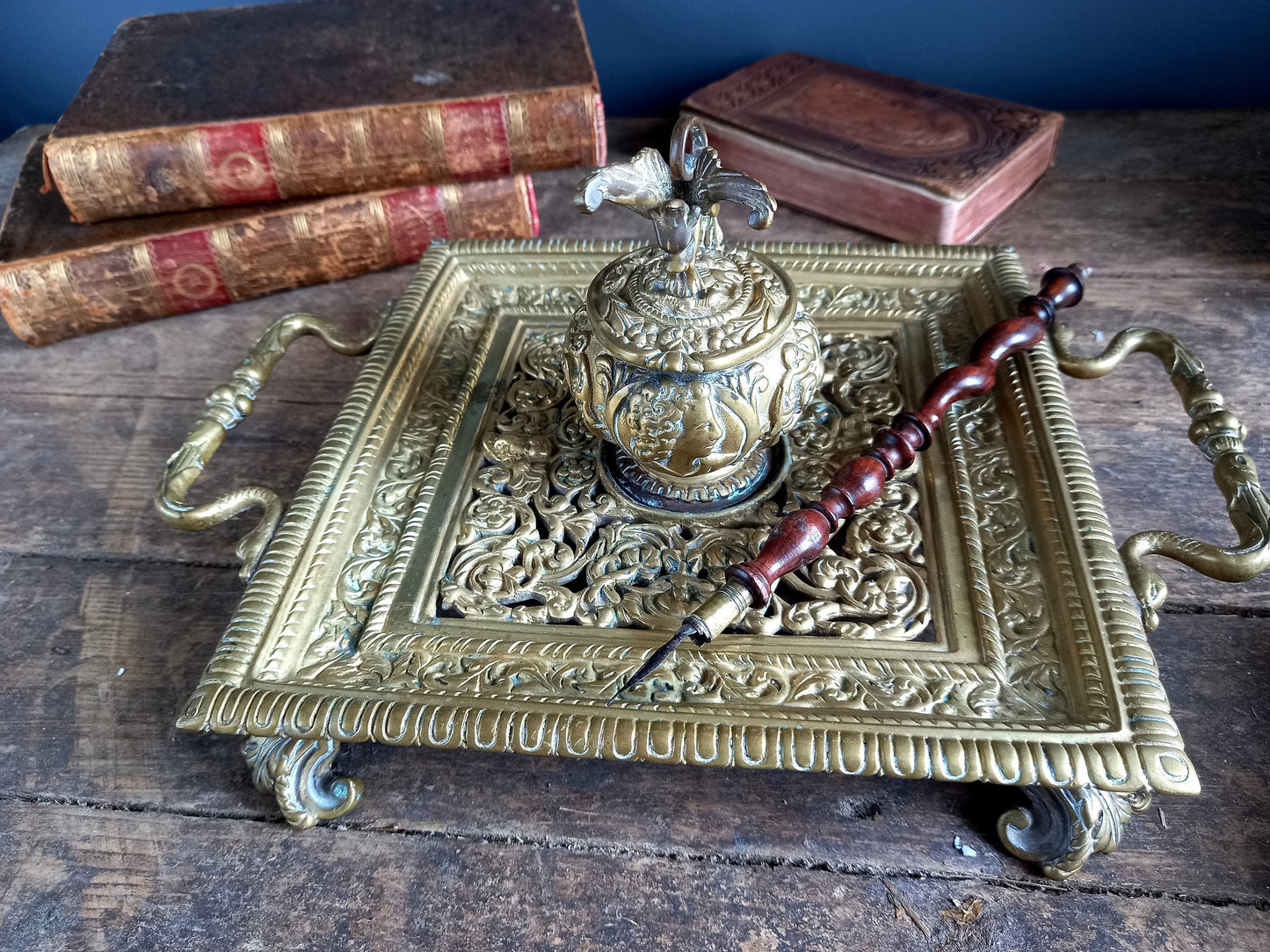 Antique bronze inkwell. French 19th century inkwell.