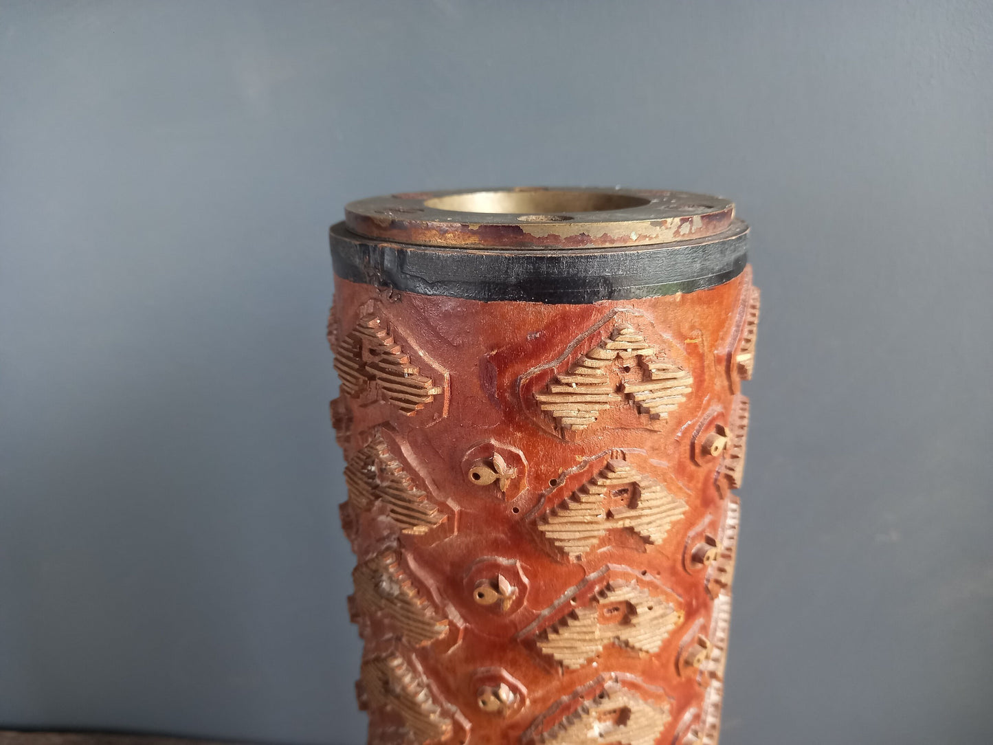 Antique wallpaper printing roller. Wood print roller.