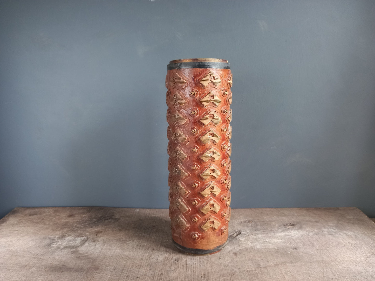 Antique wallpaper printing roller. Wood print roller.