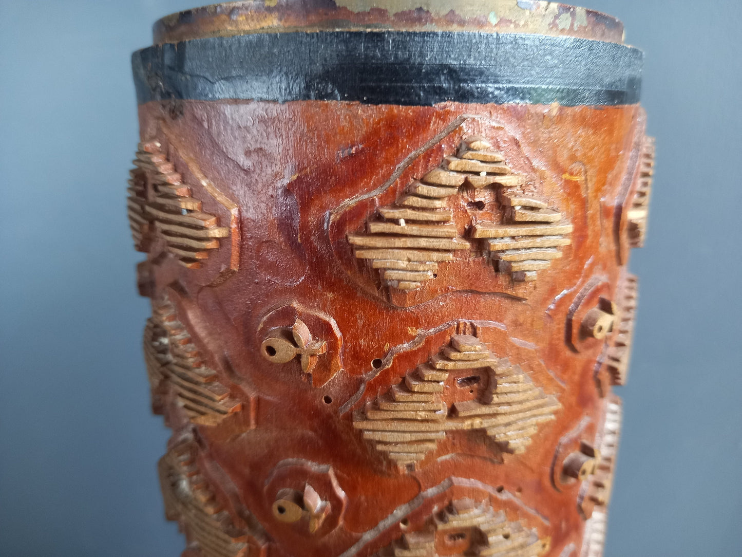 Antique wallpaper printing roller. Wood print roller.