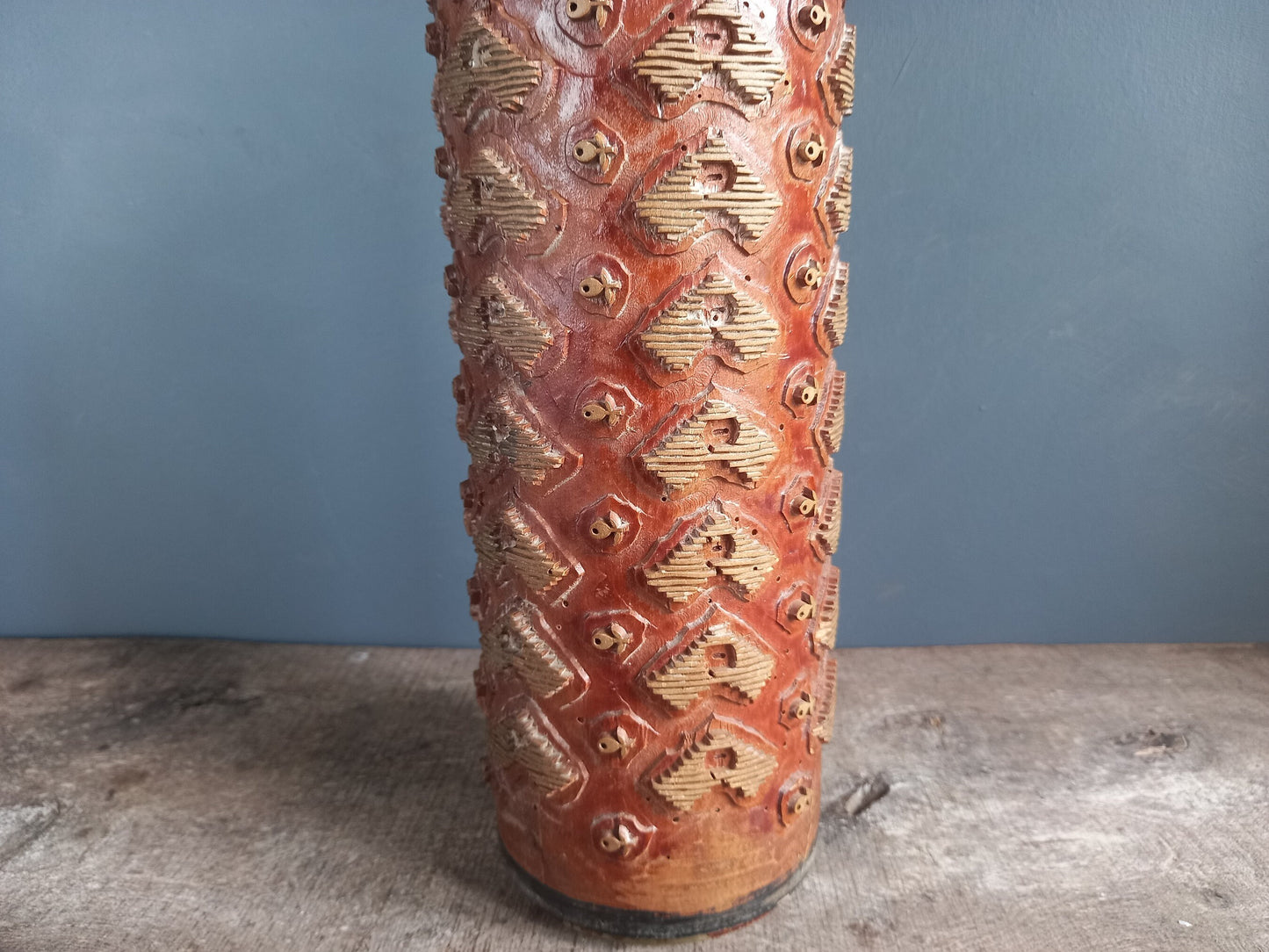 Antique wallpaper printing roller. Wood print roller.