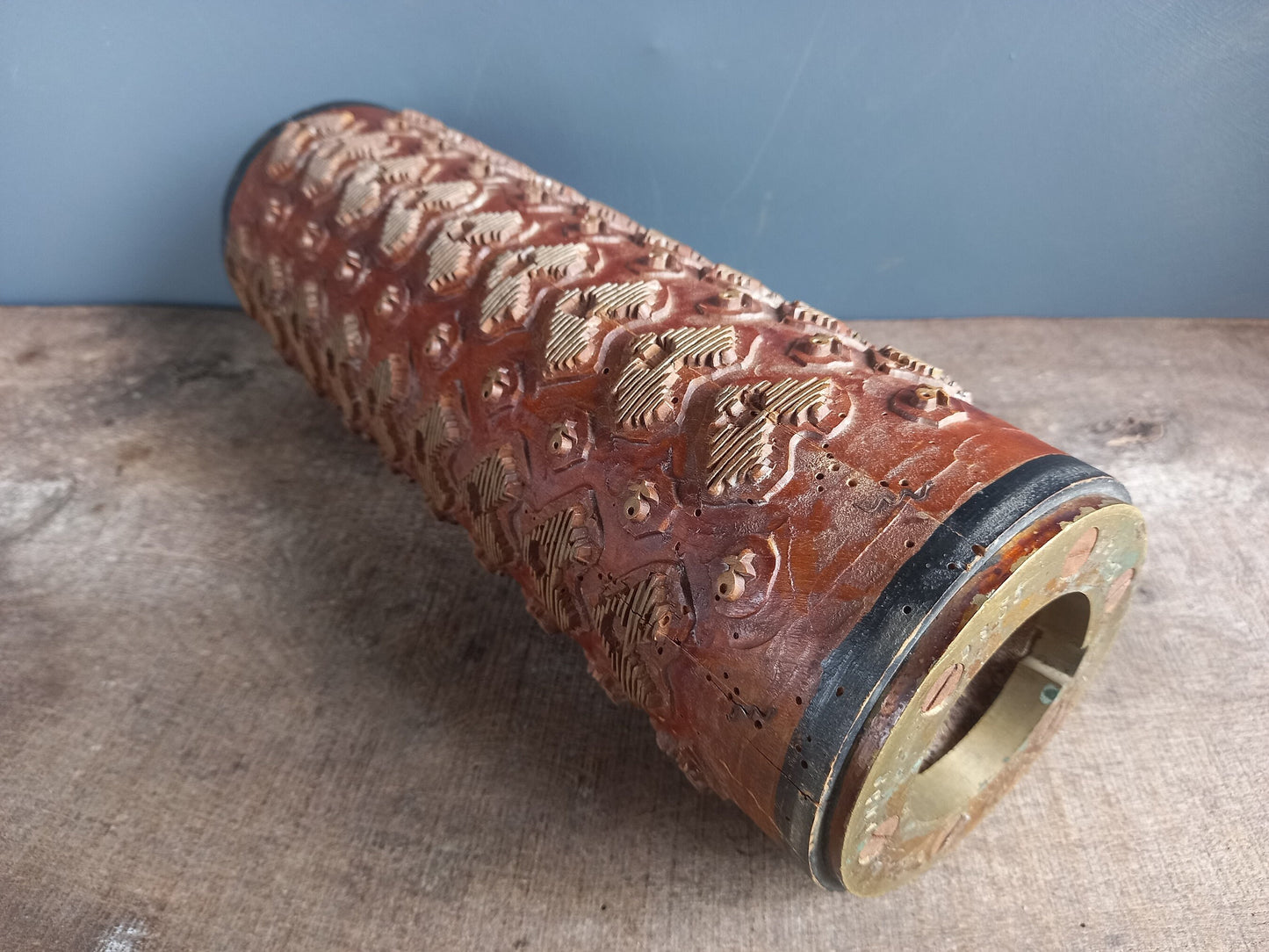 Antique wallpaper printing roller. Wood print roller.