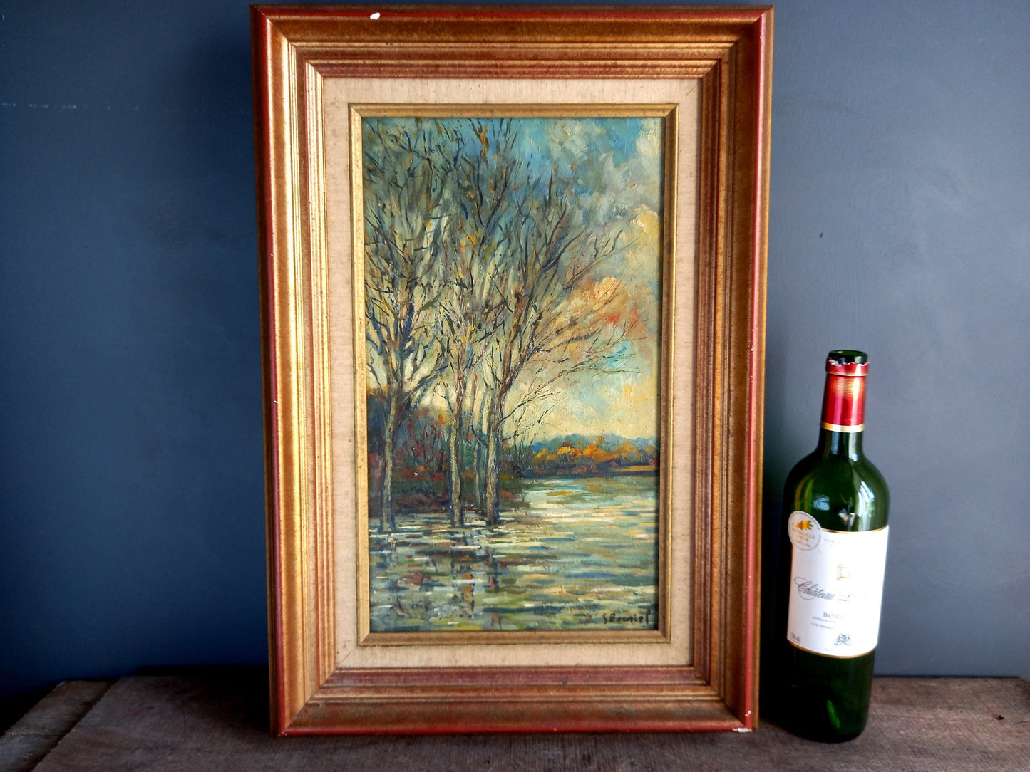French oil painting. French art. Vintage oil painting. Vintage French oil on board. Art French. French picture. French Country decor