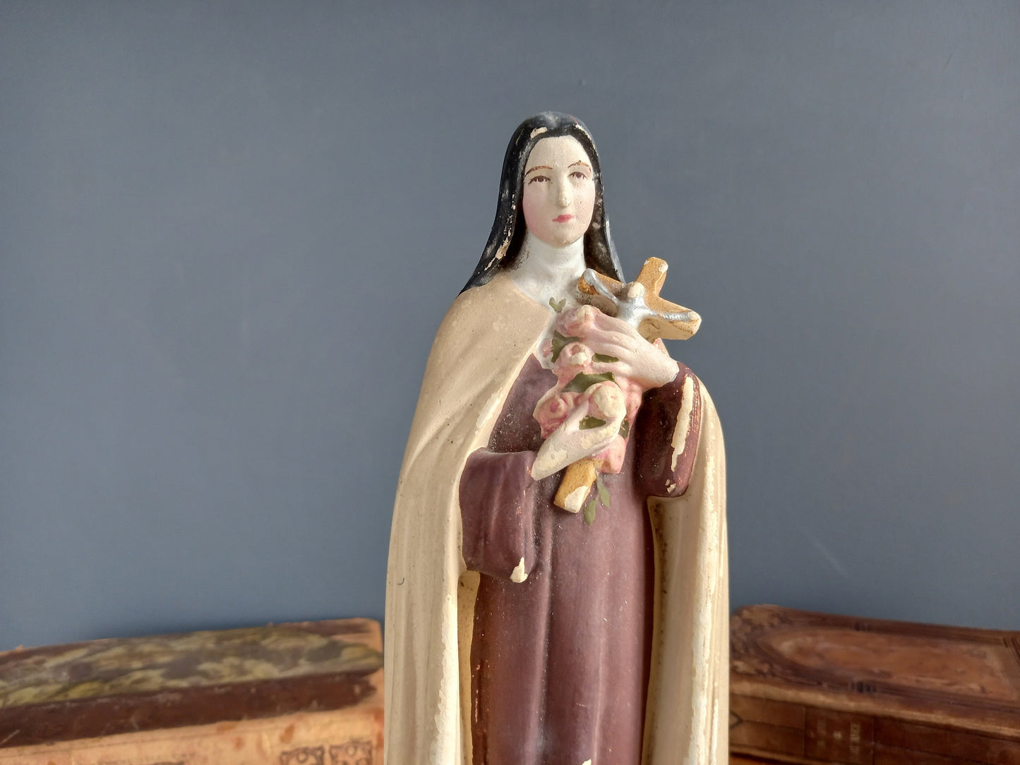 French statue St Therese of Lisieux. Chalkware statue.