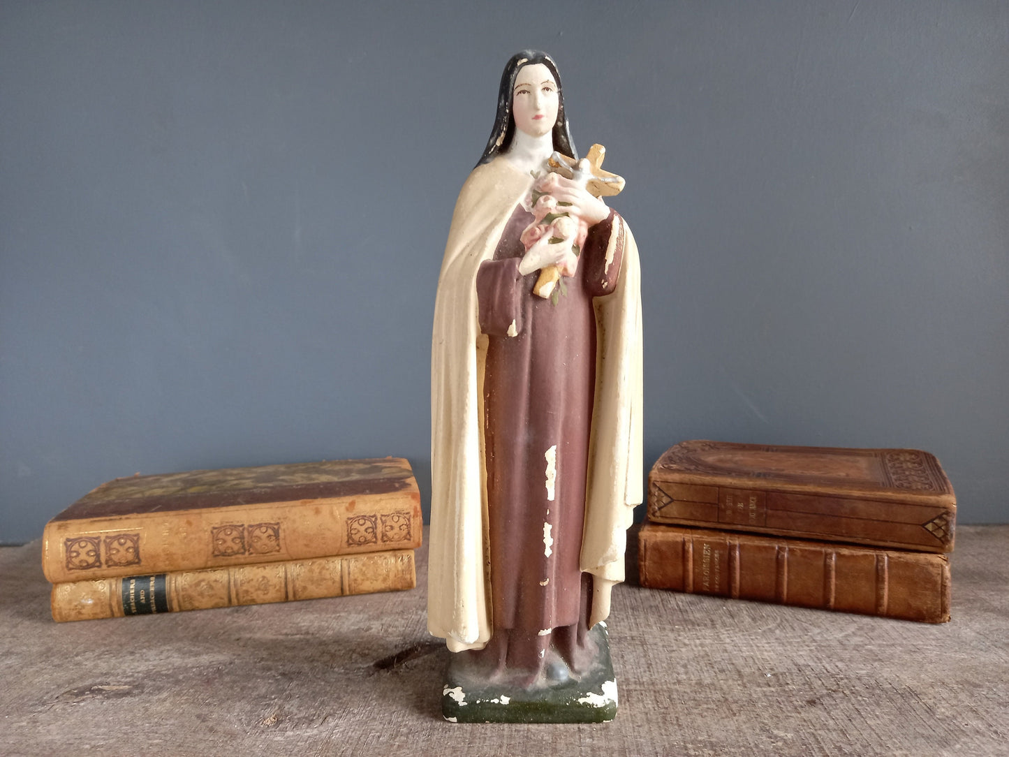 French statue St Therese of Lisieux. Chalkware statue.