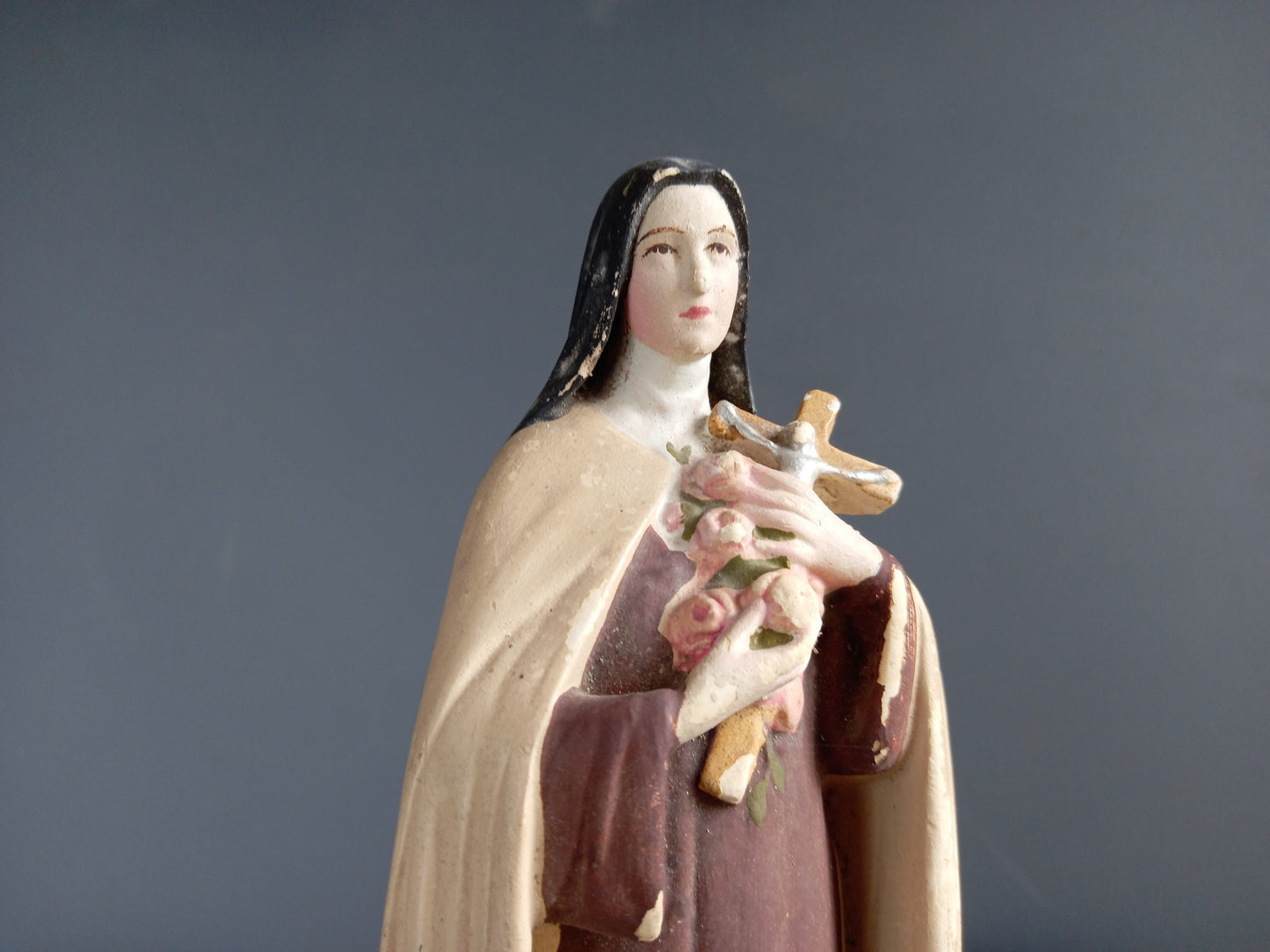 French statue St Therese of Lisieux. Chalkware statue.