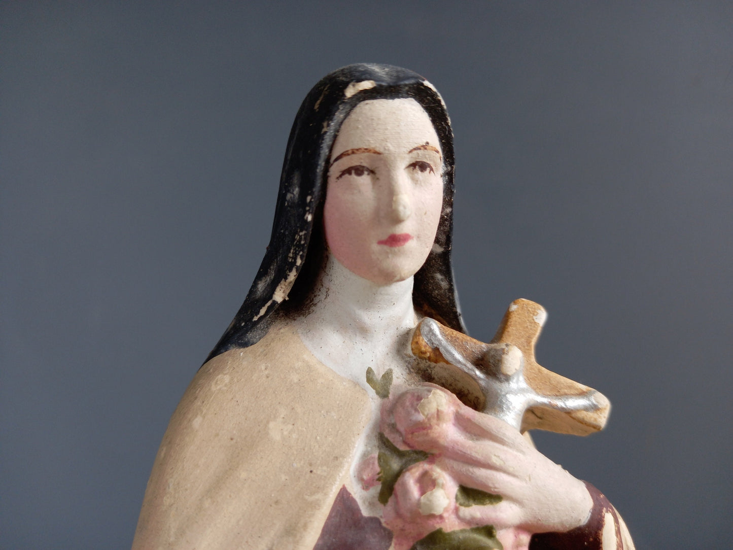 French statue St Therese of Lisieux. Chalkware statue.