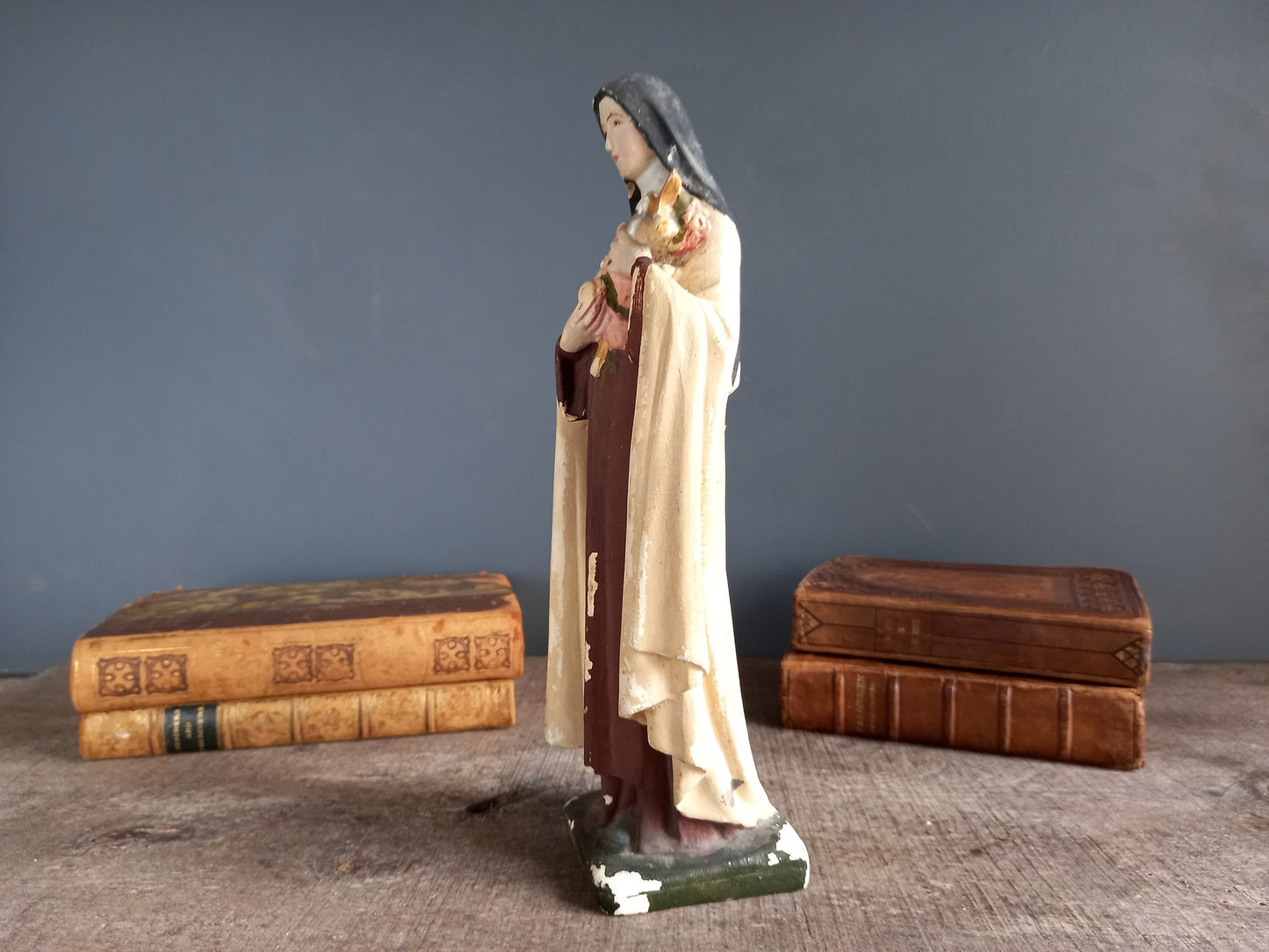French statue St Therese of Lisieux. Chalkware statue.
