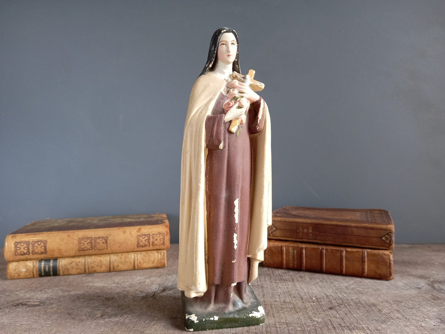 French statue St Therese of Lisieux. Chalkware statue.