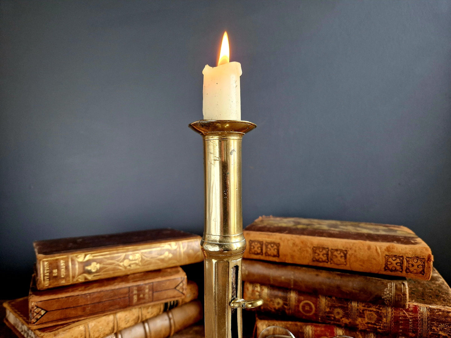 French antique candleholder Antique brass candlestick.