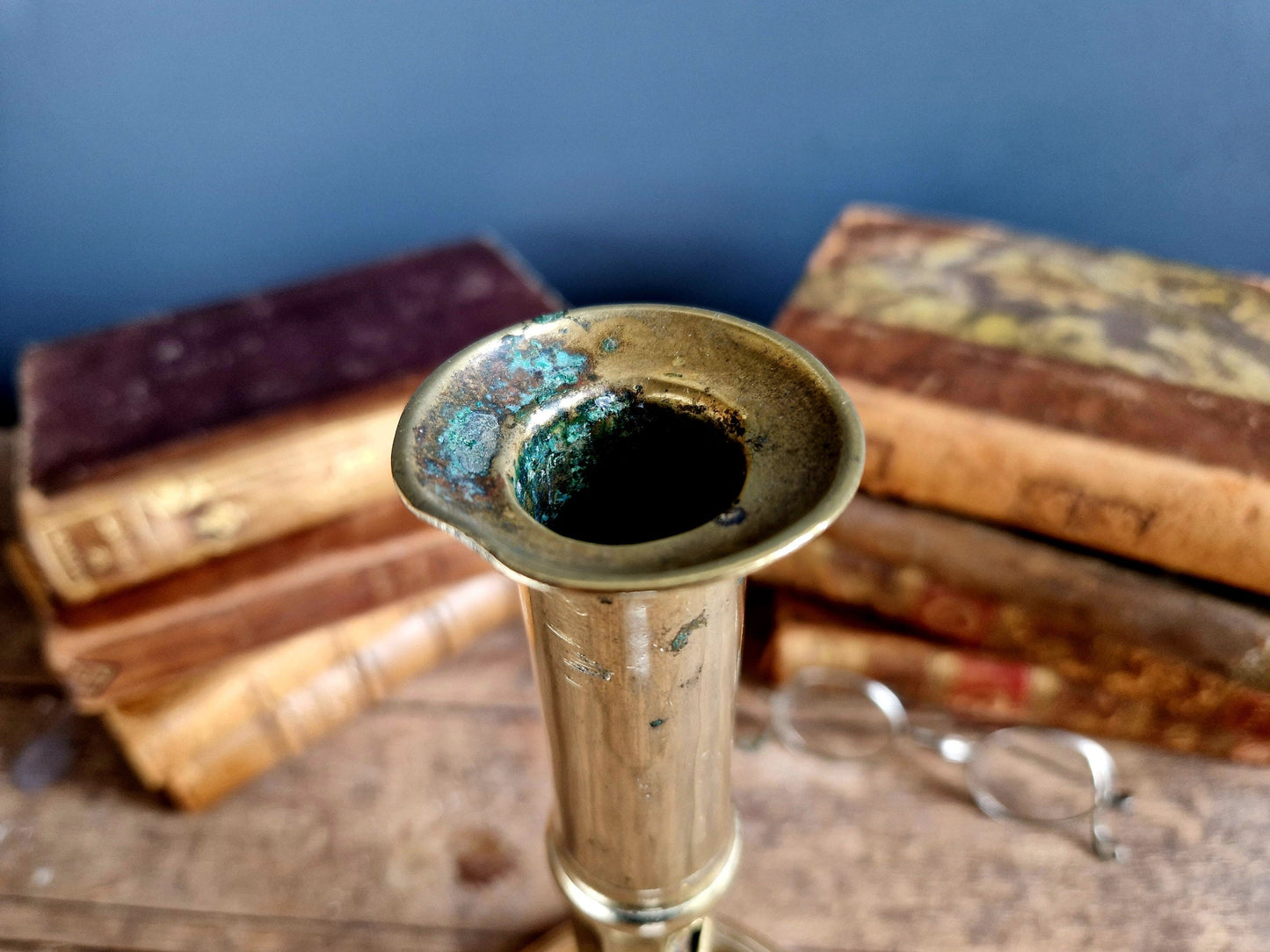 French antique candleholder Antique brass candlestick.