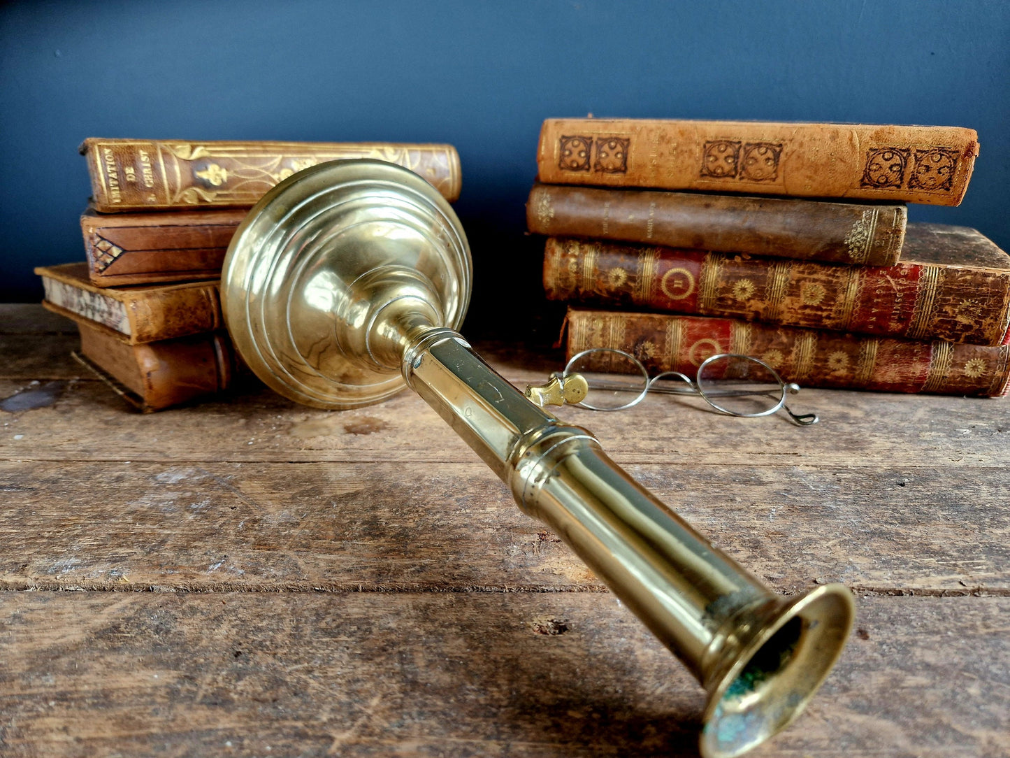 French antique candleholder Antique brass candlestick.